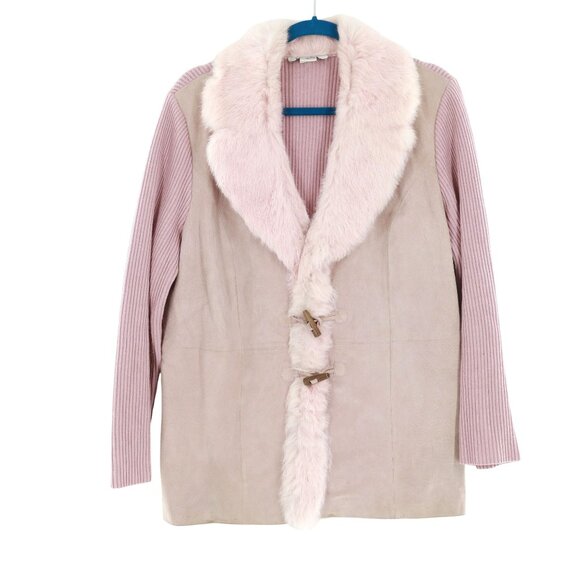 Nygard Collection Rabbit Fur Suede Sweater Jacket Womens L Bubblegum Pink Winter - Picture 1 of 15